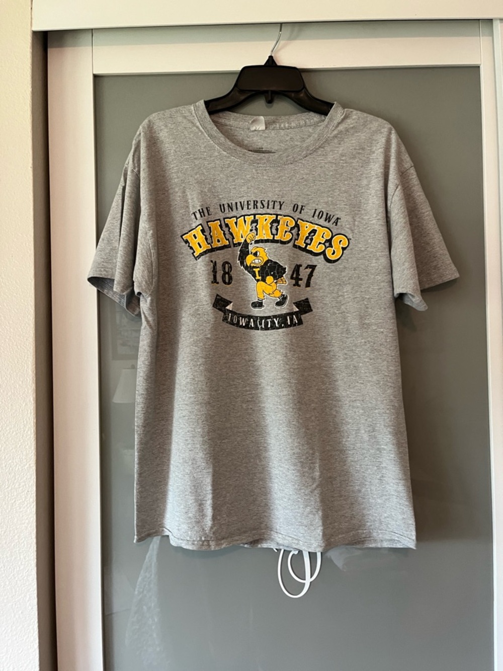 Hanes Gray Hawkeyes Graphic Tee with Yellow and Black Print 107